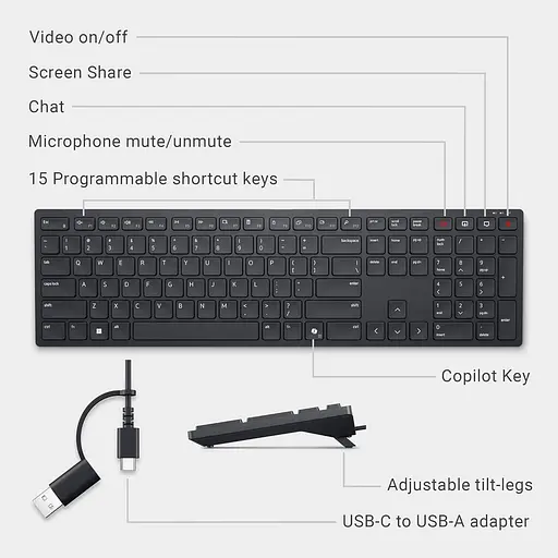 Клавіатура Dell KB525C Pro Wired Collaboration Keyboard Ukrainian (580-BBTG) - фото 9