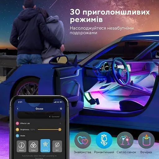 Набир розумного пидсвичування для автомобиля Govee H7090 Interior Car Lights, RGBIC, Bluetooth, чорний - фото 7
