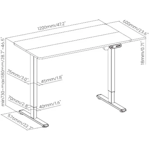 Стол компьютерный 2E CE120B-MOTORIZED с регулировкой высоты - фото 6