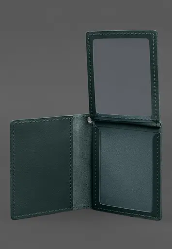 Кожаная обложка для удостоверения офицера ГНСУ (три кармана) зеленая - фото 6