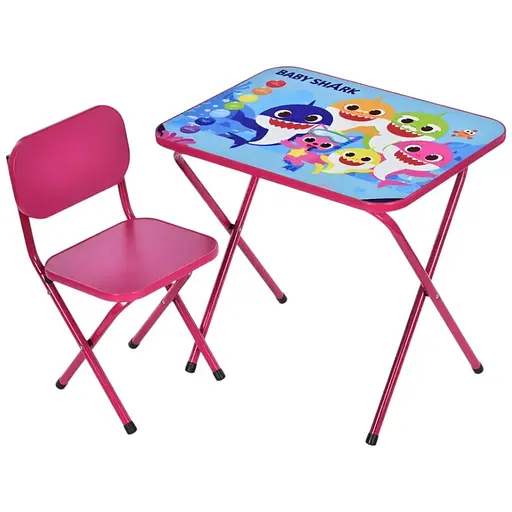 Дитячий столик Bambi M 5960-8 Baby Shark складний зі стільчиком малиновий