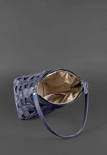 Шкіряна плетена жіноча сумка Пазл M синя Crazy Horse - фото 5