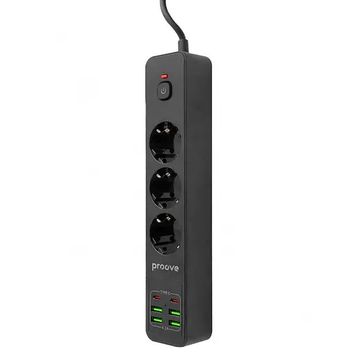 Мережевий фільтр Proove Power Strip P-03 (3 розетки + 4 USB + 2 Type-C) 2М black (PSP342420001) - фото 1