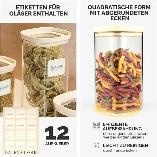 Банки для хранения с крышками Набор из 4 из крепкого боросиликатного стекла + этикетки (4 x 1500 мл) — герметичные и штабелированные - фото 5