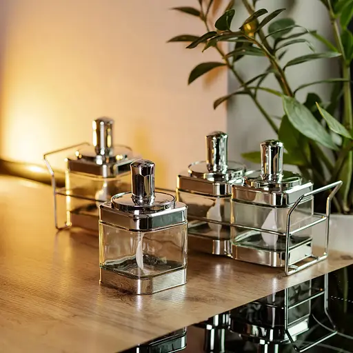 Набор банок для сыпучих продуктов Yiwu с ложкой на подставке хром 4 шт. HP-1340 - фото 7