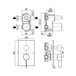 Змішувач для ванни/душу на 2 споживача Paffoni Rock з металевою накладкою chrome RO018CR/M, Хром - фото 2