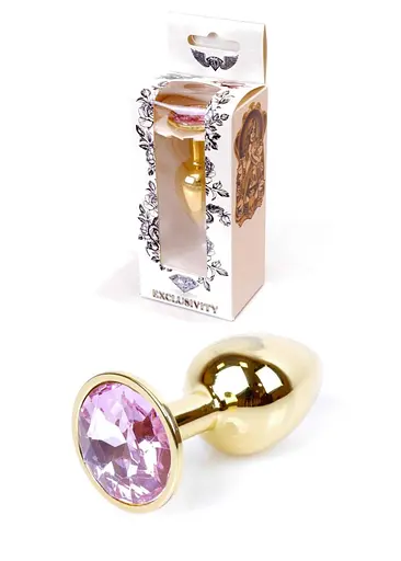 Металева анальна пробка з кристалом Boss Jewellery Gold Plug 7х2.7 см (рожевий)
