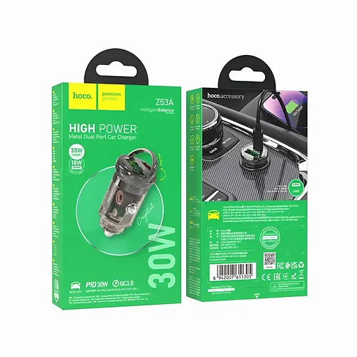 Автомобільний зарядний пристрій Hoco Z53A 30W з підтримкою PD та QC 3.0 порти USB-C і USB-A - фото 2