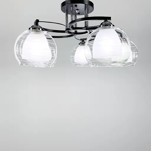 Стельова люстра в чорному корпусі з подвійним плафоном Line.F Кількість ламп 5 - фото 2