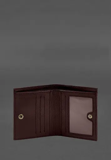 Кожаный портмоне на кнопке Brut бордовый краст - фото 4