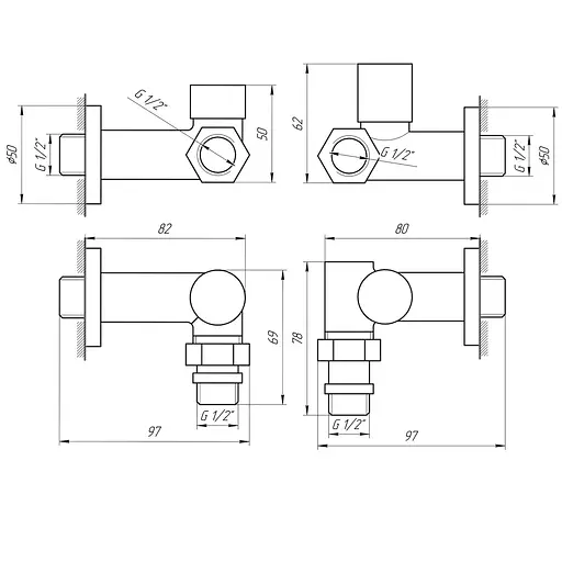 Набір Кран вентильний кутовий з американкою Solomon Lux 1/2″ 7777 TEN (2шт.) Black 000020286 - фото 7