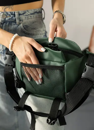 Большая женская поясная сумка бананка Sambag DynamicDart зеленая 38×21×7 см (80411007) - фото 6