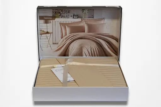 Постільна білизна Charlotte Cappucino Сатин-Stripe / простирадло на резинці 180x200см Cotton Shine pbe0052114 - фото 2