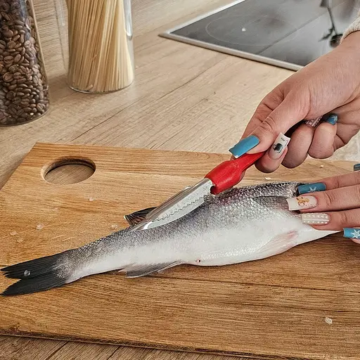 Рибочистка ніж для чищення риби та видалення серцевини з картоплі, яблук, груш та перців 18 см, Kitchette Синій 86235 - фото 4