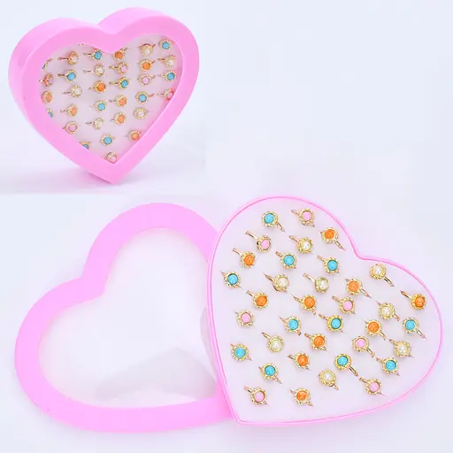 Набор детских металлических колец с бусинкой, 36 штук в коробке в форме сердца FG240408089A - фото 2