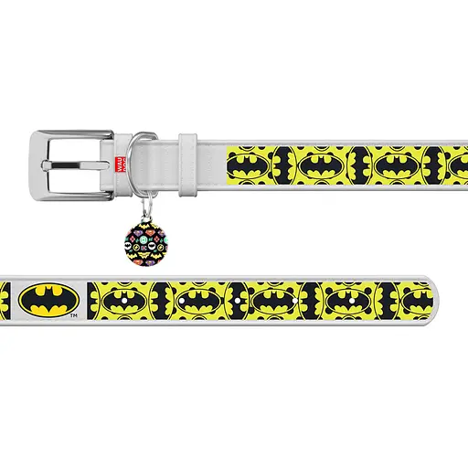 Нашийник для собак шкіряний Waudog Design з QR-паспортом "Бетмен4" L Ш 25 мм Д 38-49 см білий - фото 3