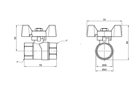Кран шаровой Thermo Alliance Forte 1" ВВ прямой, PN40, бабочка SF602W25 - фото 4