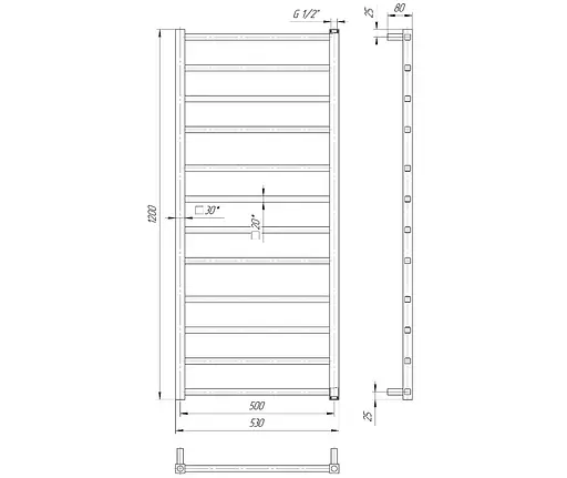 Водяной полотенцесушитель Mario Токио 1200x530/500, Хром - фото 2