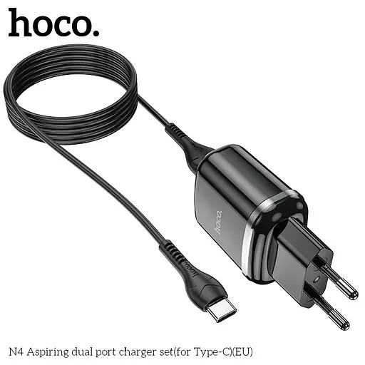 Блок сетевой Hoco N4 Aspiring dual port charger set Type-C 2USB черный - фото 5