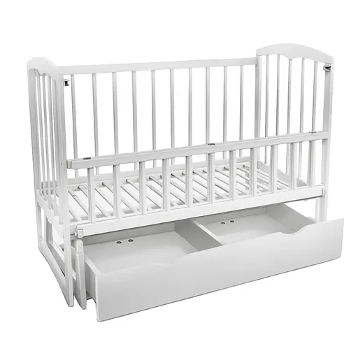 Деревянная кроватка Спим с маятником, ящиком и откидным бортиком серый