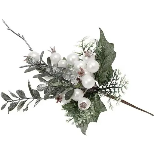 Ветка для декора 25 см Искусственные материалы для декора и флористики с перламутровыми ягодами Белый - фото 1