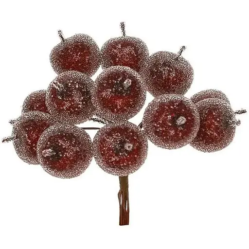 Ветка для декора 12 см Декоративная ветка с имитацией ледяного покрытия 12 мини-яблок Бордовый - фото 1