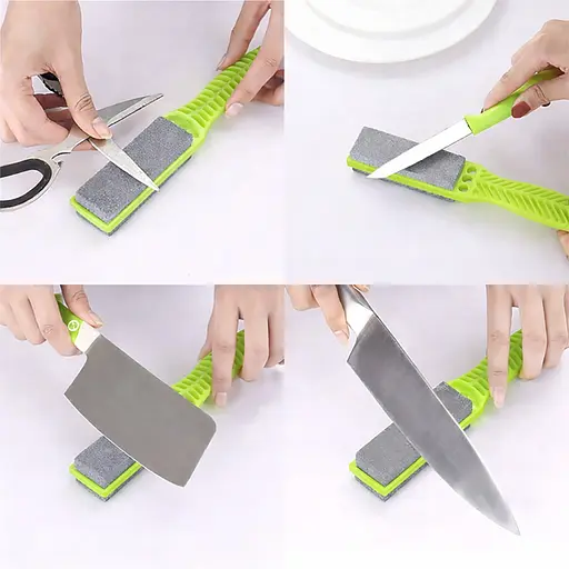 Брусок абразивный камень точильный для заточки ножей с ручкой точилка ручная Зелёный 88210 - фото 2