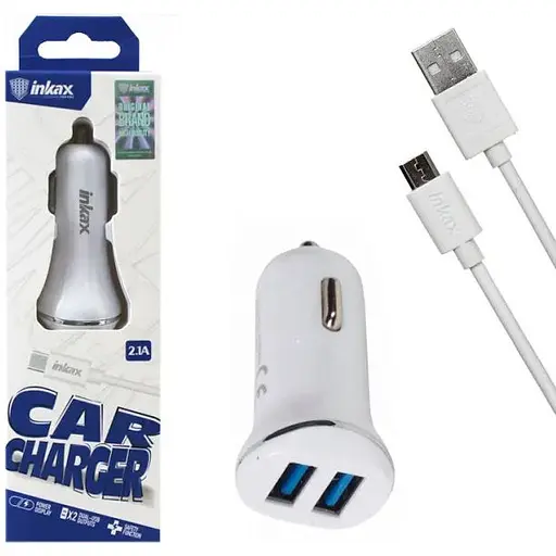 Автомобільний зарядний пристрій Inkax CC-12 2USB 2.1A microUSB White (av087-hbr) - фото 5