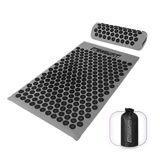 Массажный коврик Easyfit с подушкой (аппликатор Кузнецова) Серый с черным (EF-2709-GB) - фото 1