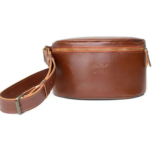 Шкіряна поясна сумка світло-коричнева - фото 1