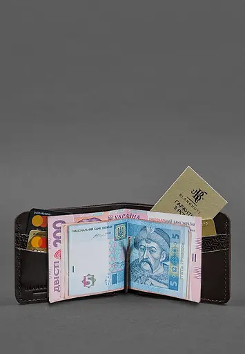 Кожаное портмоне 4.4 (с зажимом) Темно-коричневый краст карбон - фото 3