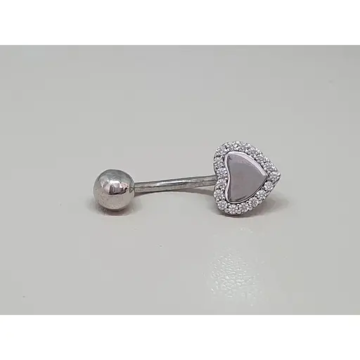 Серебряная серьга для пирсинга пупка Сердечко с фианитами. 7029.1С - фото 2