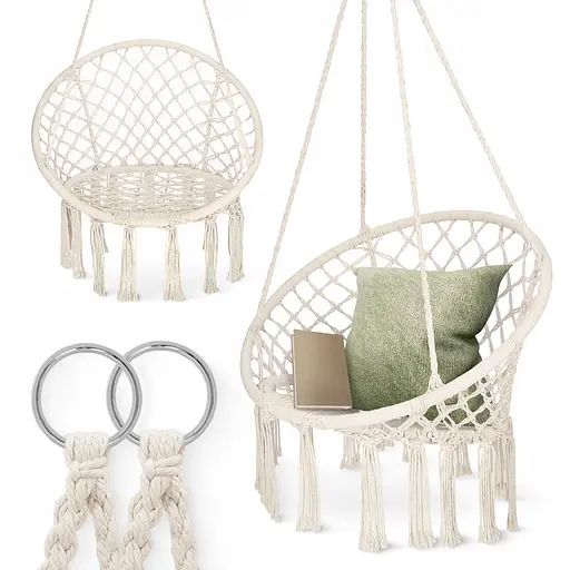 Крісло-гойдалка 4FIZJO Boho Dream 80 см підвісна, плетена Beige (P-5905973404518) - фото 5