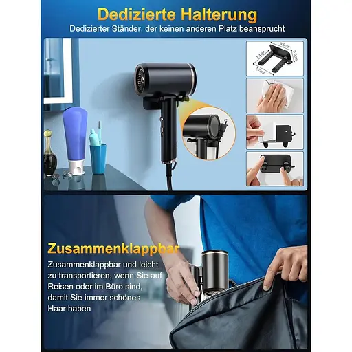 Професійний дорожній фен Vbrisi складаний з іонізацією 2400 Вт із кнопкою "гарячий/холодний" - фото 3