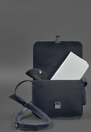 Кожаная женская бохо-сумка Лилу синяя Crazy Horse - фото 3