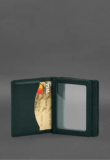 Кожаная обложка для водительского удостоверения, ID и пластиковых карт 2.1 зеленая - фото 6