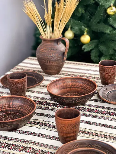 Лляна різдвяна скатертина з українським орнаментом Святогір червоний 210х150 см - фото 8