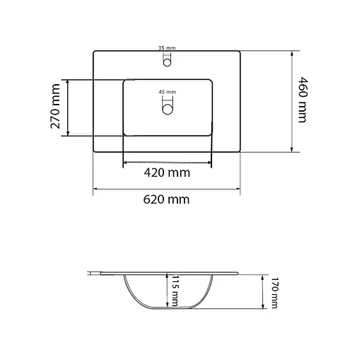 Умивальник VBI Ferrara 60 black matt врізний VBI-018042, Чорний матовий - фото 3
