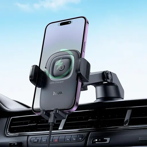 Держатель Hoco Crown Push-type wireless charging Car holder center console HW32 4.5-7" 15W - фото 3