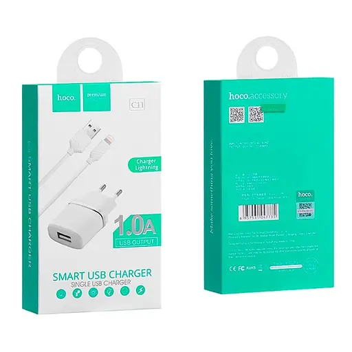 Адаптер сетевой Hoco Lightning cable C11 6957531047735 белый - фото 2