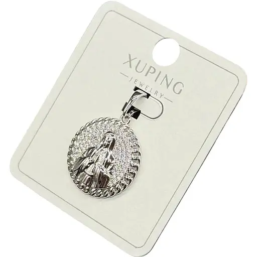 Релігійний кулон-медальйон Xuping Діва Марія сріблястого кольору з кристалами - фото 1