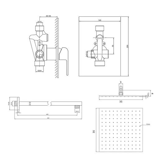 Душова система Kohlman Saxo 35 chrome + BOX прихованого монтажу QW220SQ35, Хром - фото 2