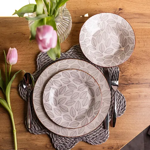 Столовий сервіз золотий на 6 персон 18 предметів набір фарфорових тарілок для сервірування столу сервіз тарілок Yiwu HP-HK-A6 - фото 1