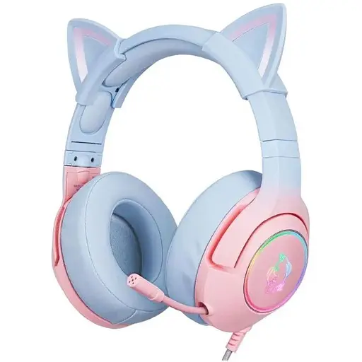 Дротова ігрова гарнітура Onikuma Gaming CAT Gradient with RGB K9, USB, 3.5mm, 2.2m, pink&blue