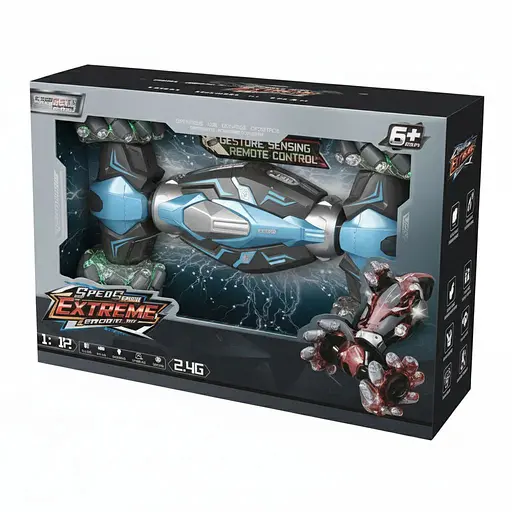 Радіокерована трюкова машина-перевертень YJ 098-2 A-01, 4х4, роликові колеса, акумулятор 3.7V, пульт 2.4GHz, браслет, Синя - фото 2