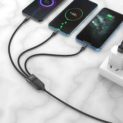 Дата кабель Hoco U104 Ultra 6A 3in1 Lightning-MicroUSB-Type-C (1.2m) Чорний - фото 5