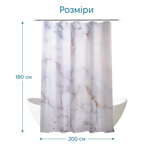 Тканинна шторка для ванної кімнати TIANA KRAINE Marble Rose, без кілець. Розмір 200х180 - фото 2