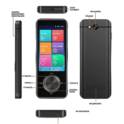 Портативний перекладач HongTop M9 WI-FI 1500мАг, 1/8GB, 5Мп, Black перекладає з 137 мов, та 16 без інтернету - фото 4