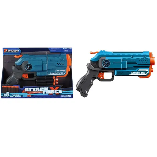 Игрушечный детский пистолет механический и мягкими патронами (6 шт.) (26х15см) - фото 1