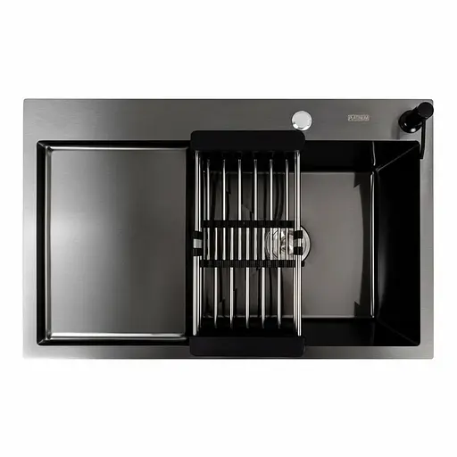 Кухонная мойка PVD черная 78x50 R Platinum Handmade (круглый сифон 3.0/0.8), Черный - фото 3